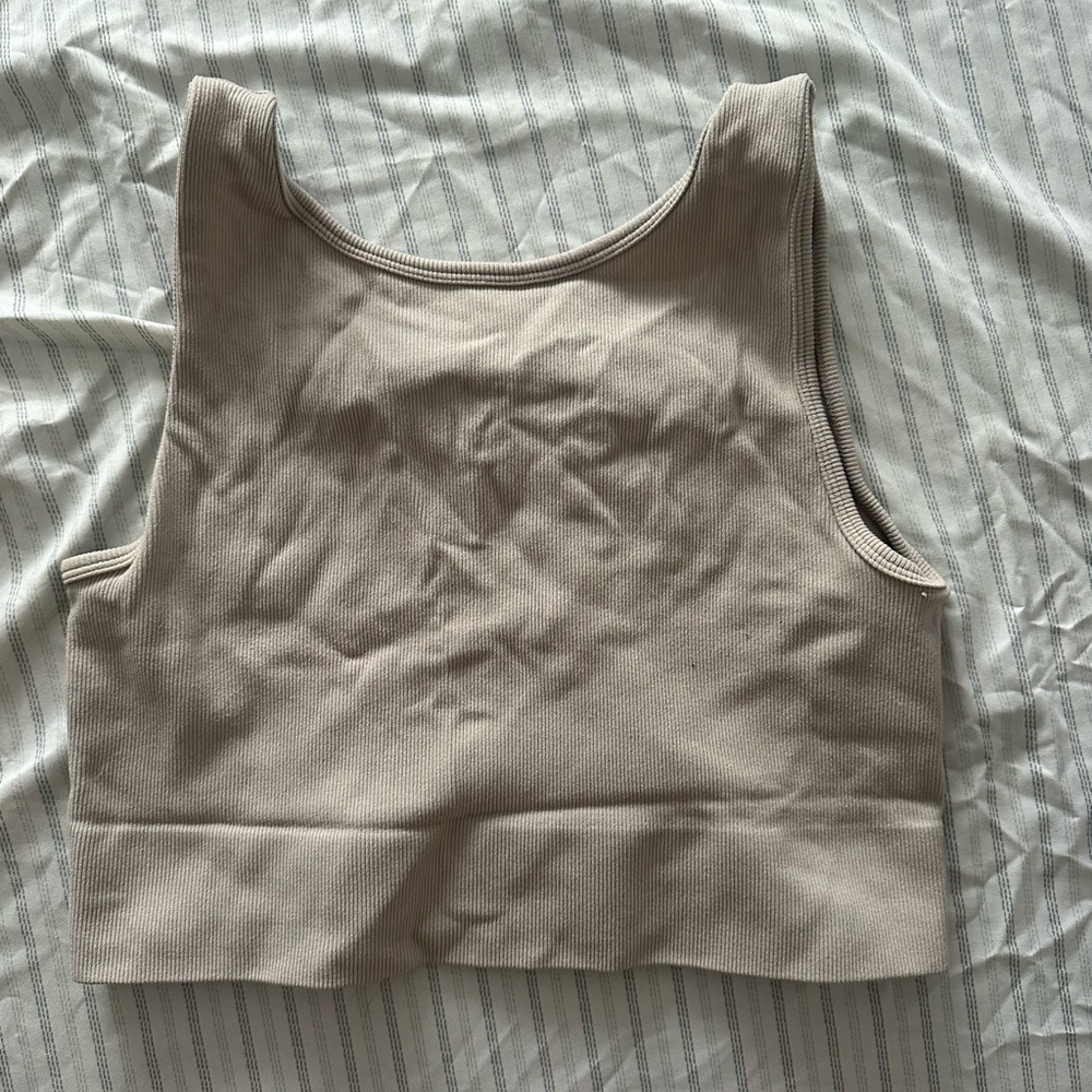 Beige Ribbed Women's Tank Top